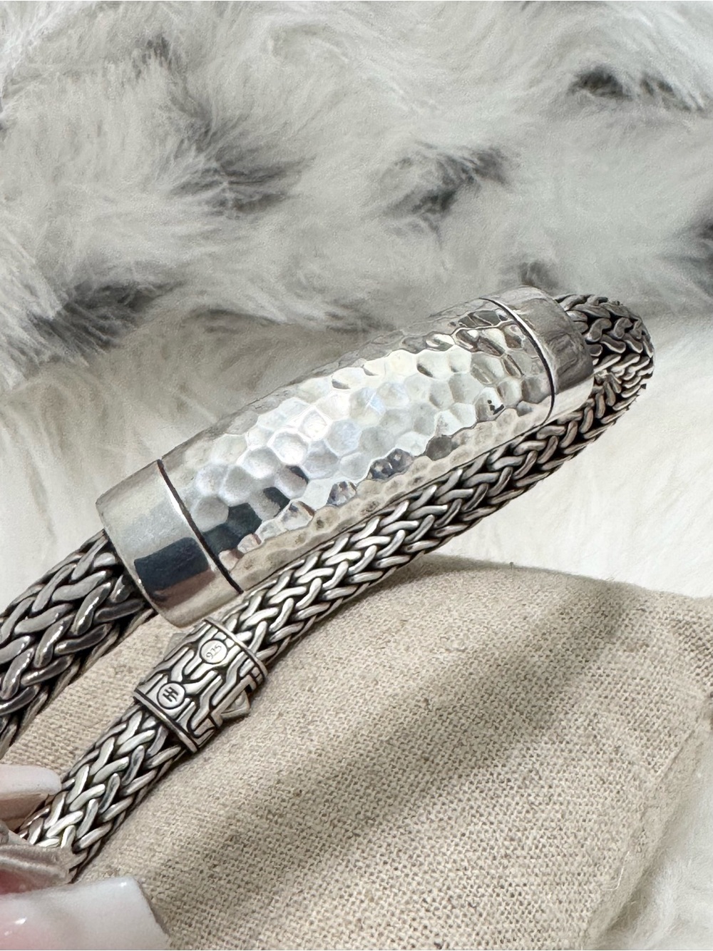 NEW $1195 John Hardy 7.5mm Chain Collection .925 Hammered Station Bracelet Sz L - Picture 3 of 11